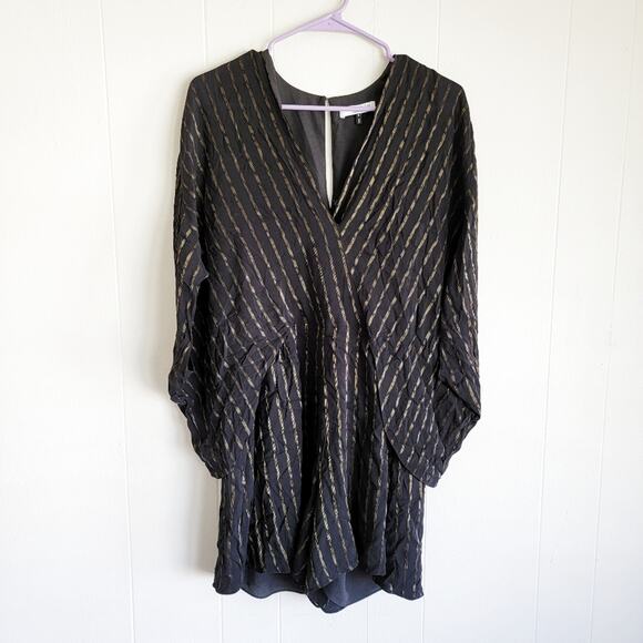 Halston Heritage Faux Wrap Metallic Stripe Romper - Picture 2 of 6